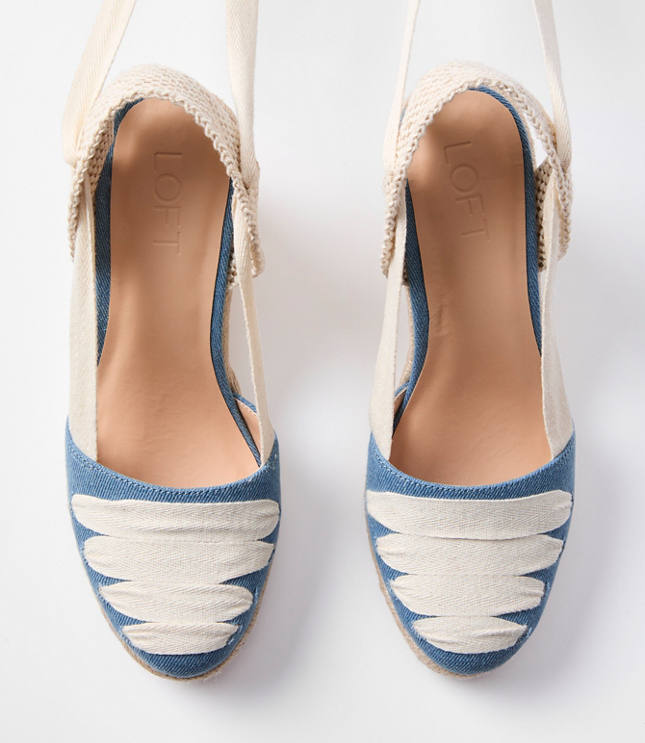 Ribbon Lace Up Espadrille Wedges