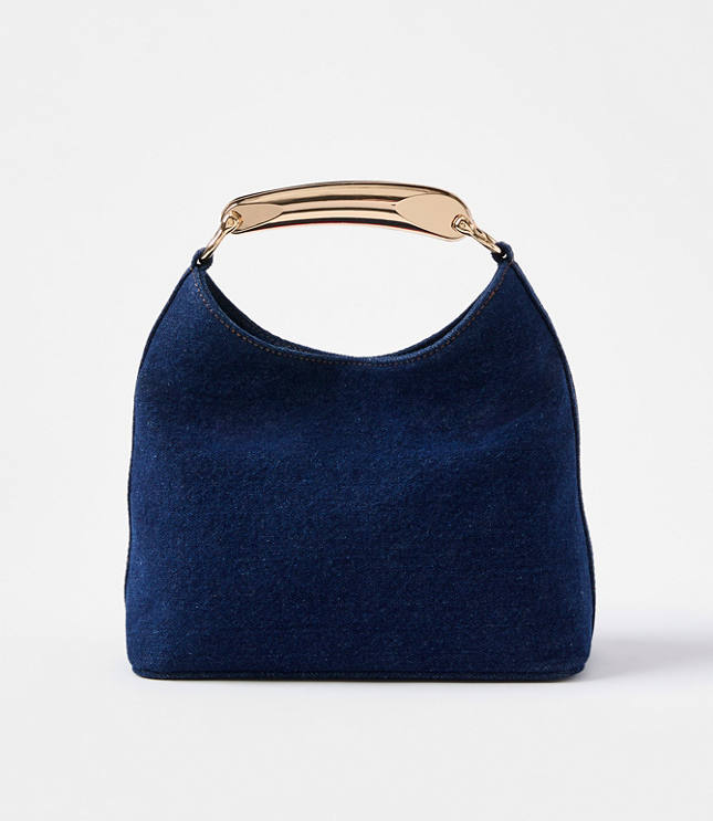 Metallic Handle Denim Hobo Bag