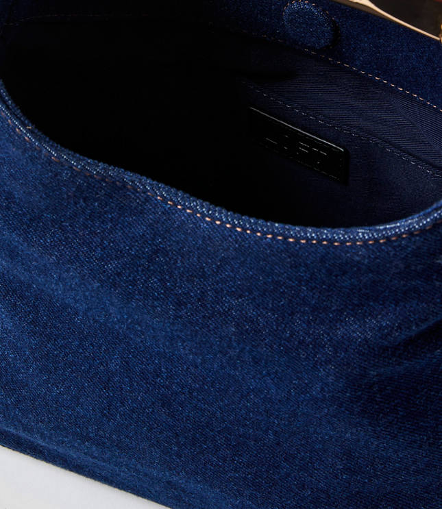 Metallic Handle Denim Hobo Bag