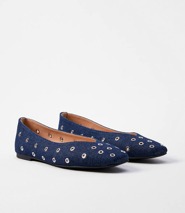 Denim Grommet High Vamp Ballet Flats