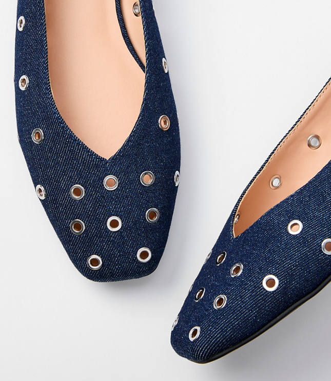 Denim Grommet High Vamp Ballet Flats
