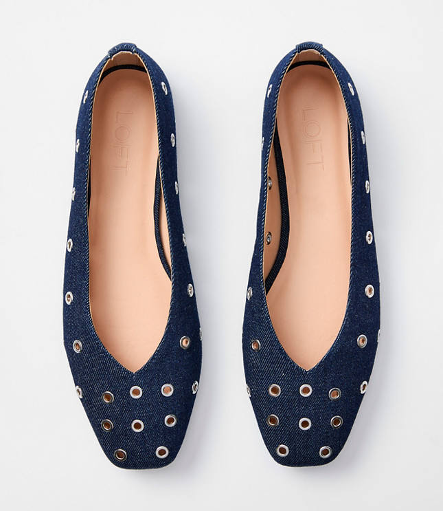 Denim Grommet High Vamp Ballet Flats