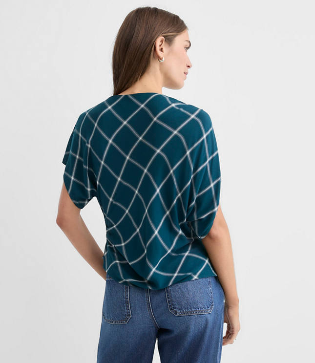 Petite Plaid Pleated Wedge Top