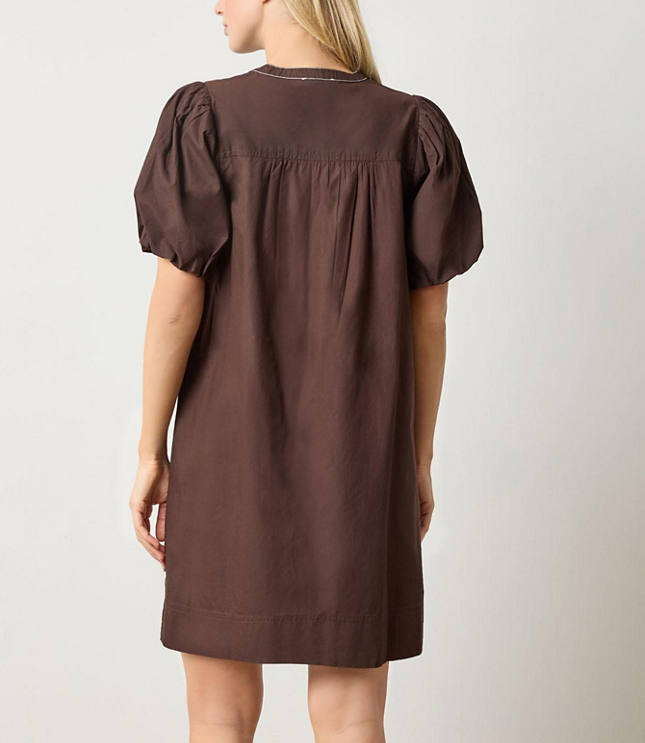 Lilla P Shirred Sleeve Split Neck Dress