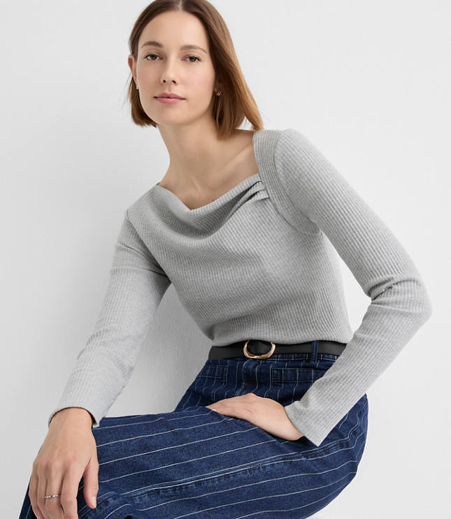 Heathered Asymmetrical Neck Ribbed Top