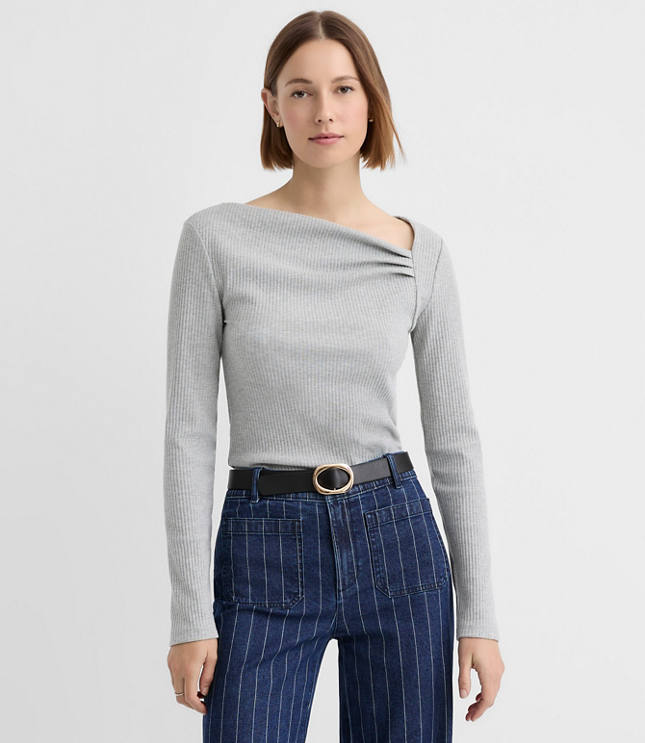 Heathered Asymmetrical Neck Ribbed Top