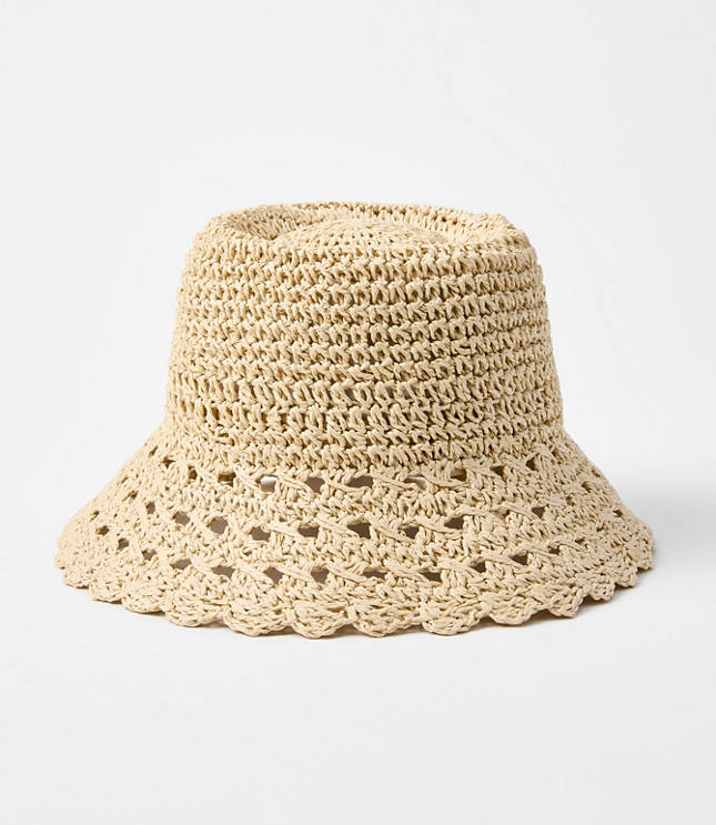 LOFT Beach Scalloped Straw Bucket Hat