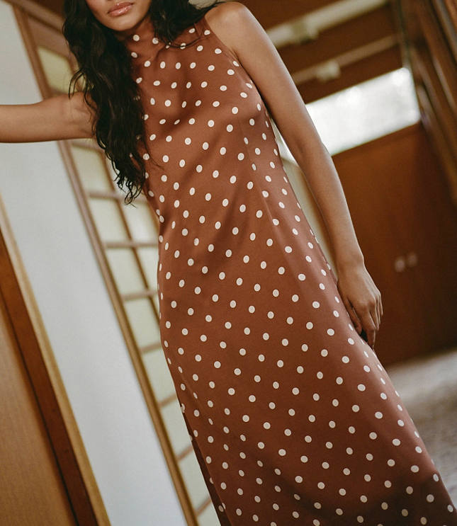 French Connection Ennis Satin Polka Dot Midi Dress