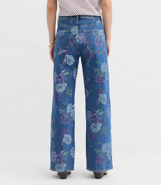 Curvy High Rise Wide Leg Jeans in Floral