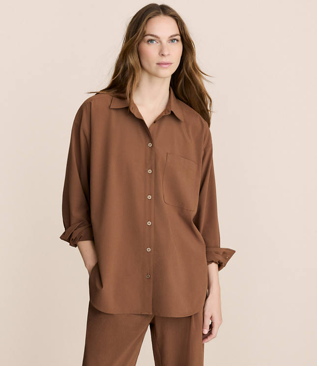 Petite Lou & Grey Seersucker Wanderweave Oversized Pocket Shirt