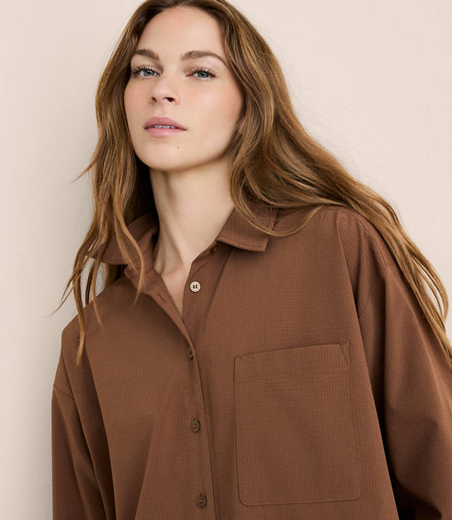 Petite Lou & Grey Seersucker Wanderweave Oversized Pocket Shirt