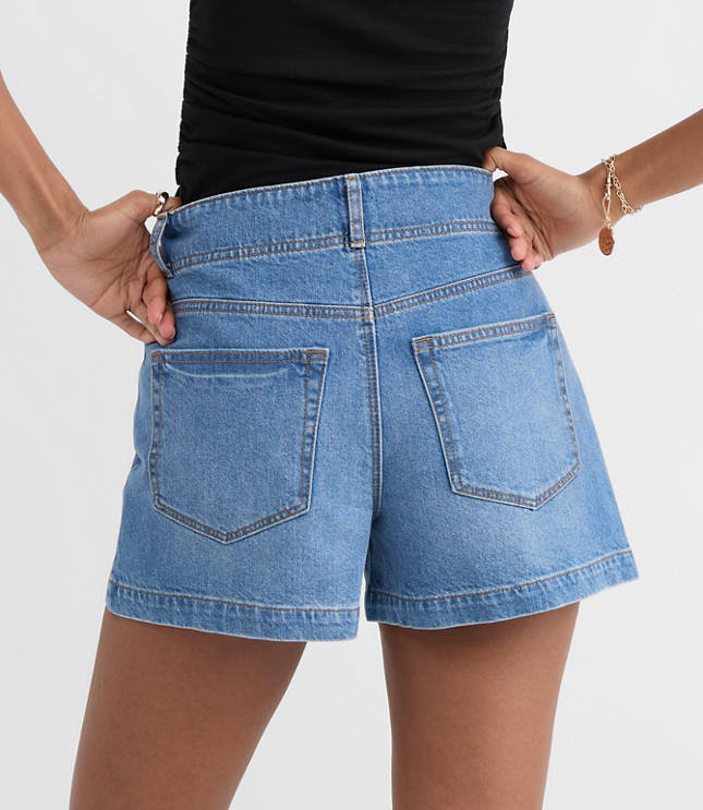 Rivete Petite Curvy Seamed High Rise Denim Shorts in Dark Wash