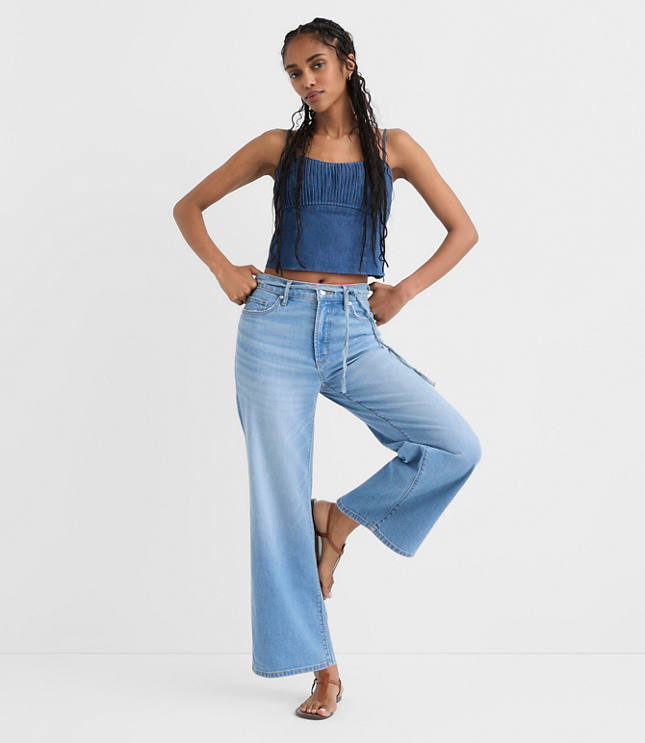 Rivete High Rise Wide Leg Crop Jeans in Bright Medium Stonewash