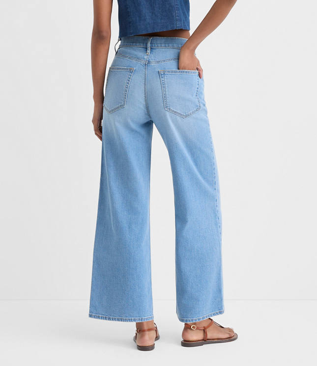 Rivete High Rise Wide Leg Crop Jeans in Bright Medium Stonewash