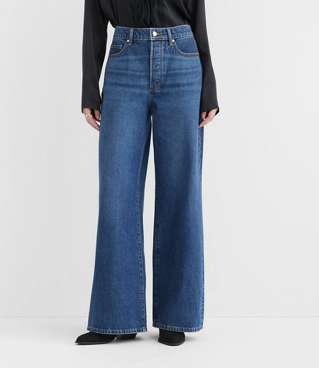 Rivete High Rise Relaxed Wide Leg Jeans in Mid Wash