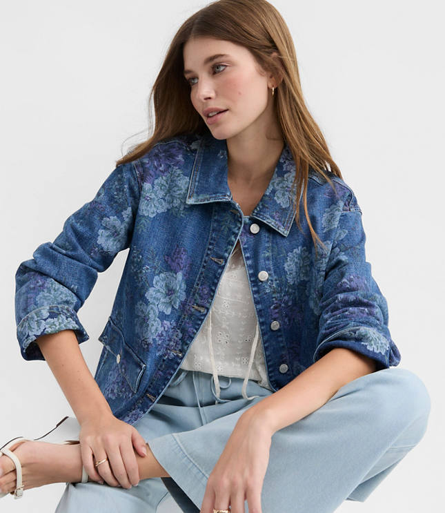Petite Floral Denim Chore Jacket