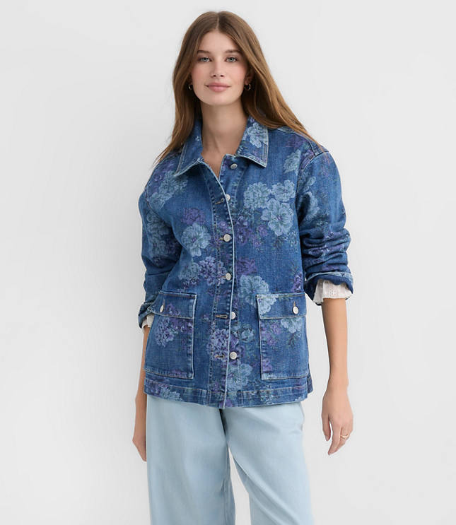 Petite Floral Denim Chore Jacket