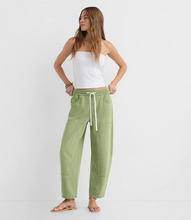 High Rise Barrel Utility Jeans in Shale Green carousel Product Image 1
