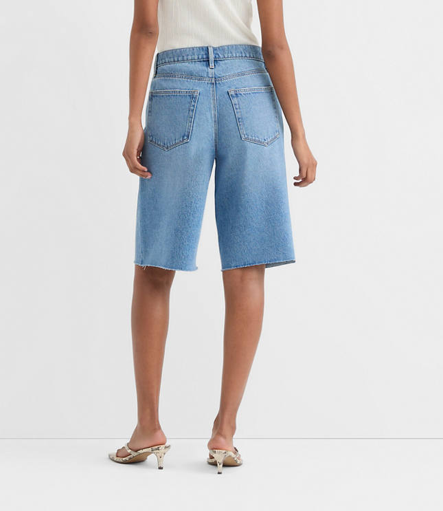 Rivete Petite Curvy High Rise Denim Bermuda Shorts in Vintage Mid Wash