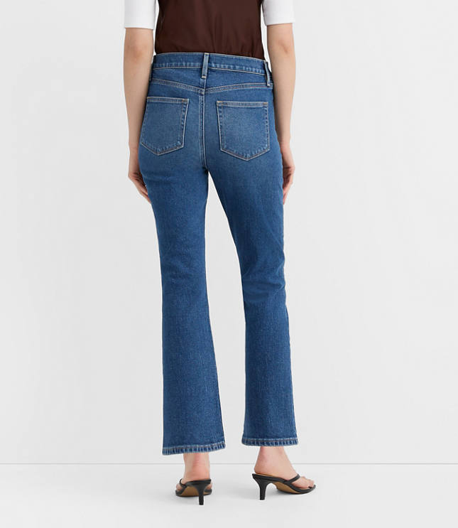 Rivete Petite Curvy Welt Pocket High Rise Kick Crop Jeans in Mid Wash