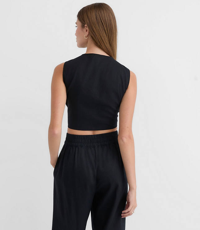 LOFT Beach Linen Cotton Tie Front Top