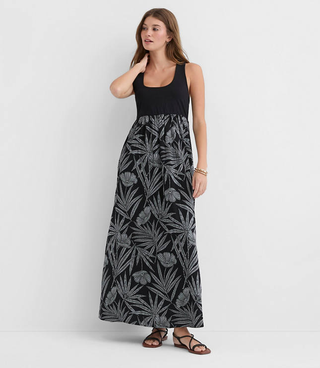 LOFT Beach Palm Mixed Media Maxi Pocket Dress