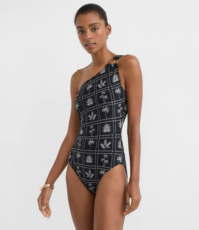 LOFT Beach Palm Ring One Shoulder One Piece Swimsuit