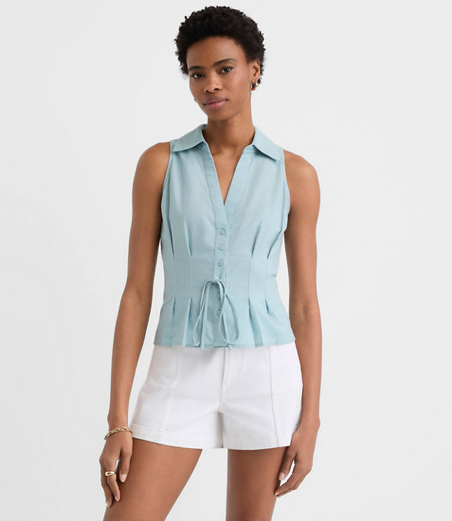 Pleated Linen Cotton Vest Top