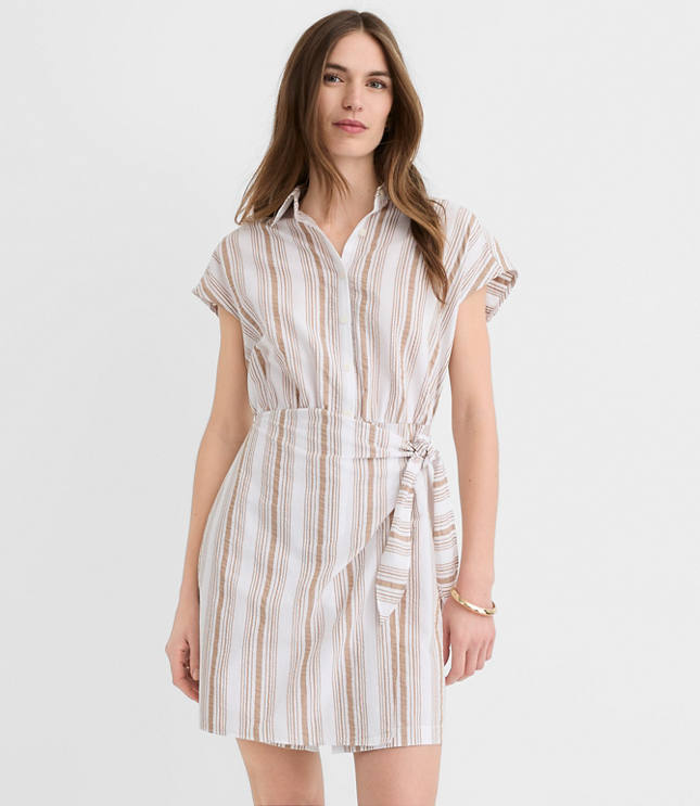 Striped Seersucker Wrap Mini Shirtdress