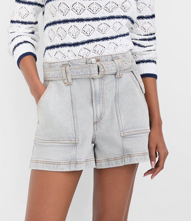 Rivete Belted Denim Utility Shorts in Vintage Grey Wash carousel Product Image 2