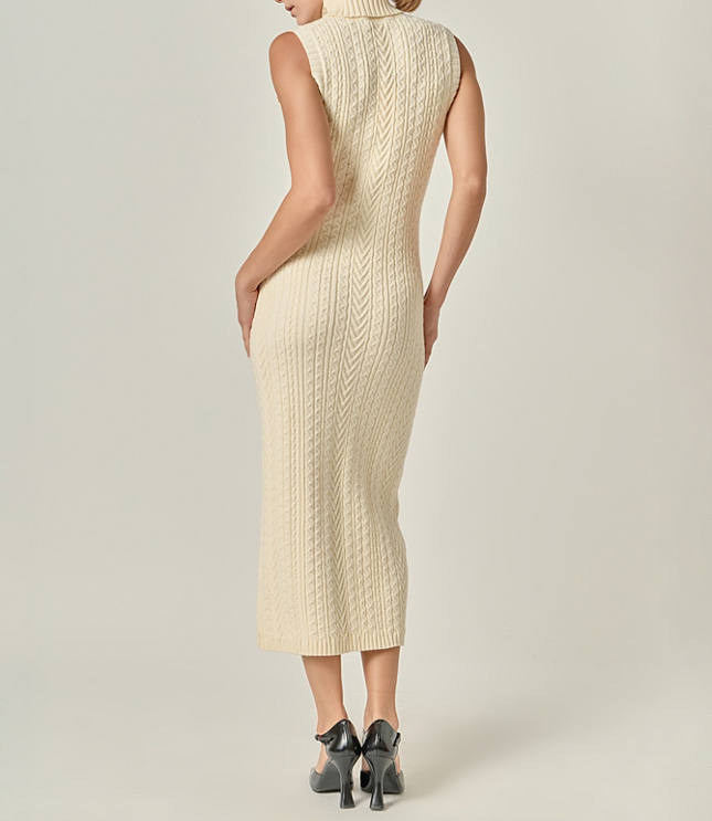 English Factory Cable Knit Mock Neck Midi Dress