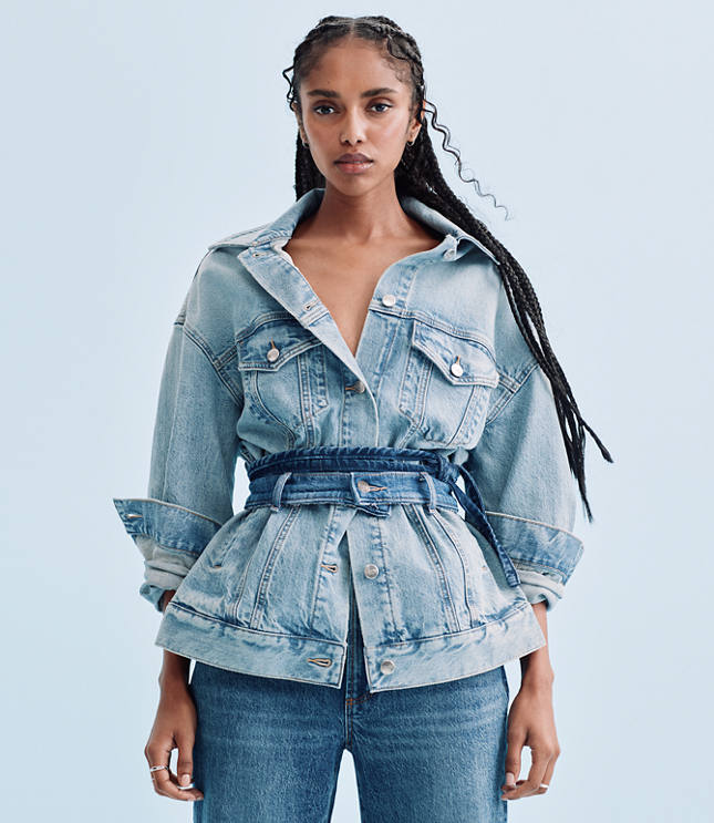Oversized Denim Trucker Jacket in Vintage Light Indigo Wash