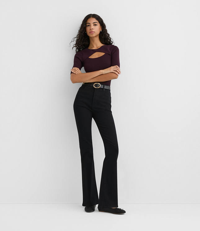 Rivete High Rise Slim Flare Jeans in Noir