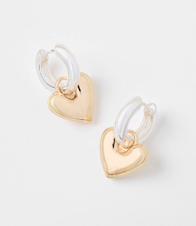 Molded Heart Drop Hoop Earrings