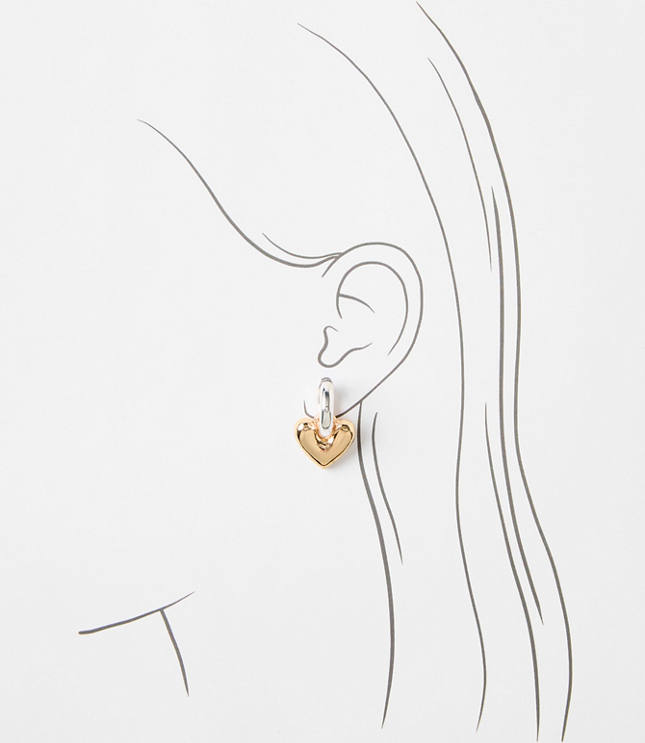 Molded Heart Drop Hoop Earrings