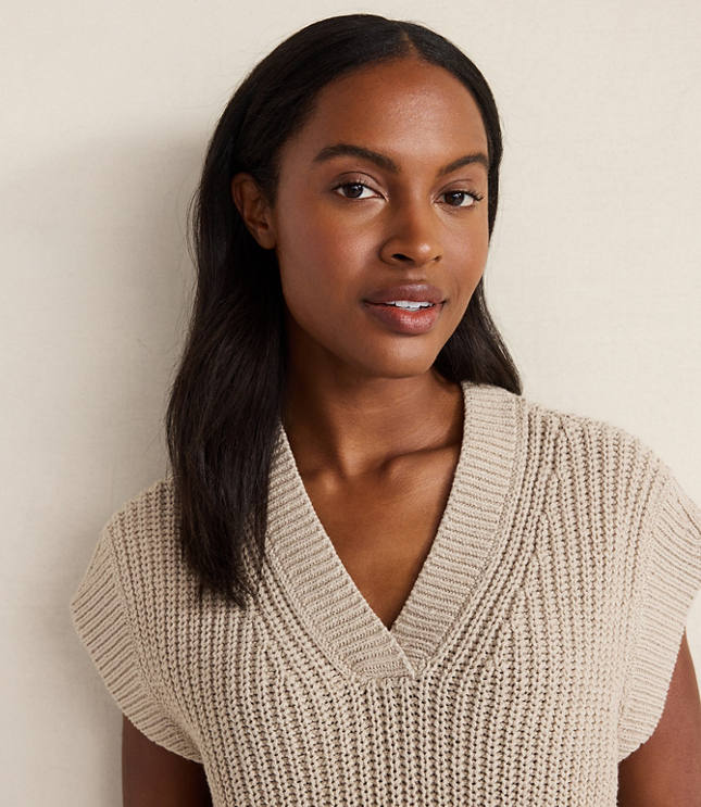 Haven Well Within Organic Cotton Linen Shaker Stitch V-Neck Sweater