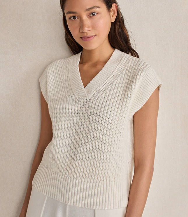 Haven Well Within Organic Cotton Linen Shaker Stitch V-Neck Sweater