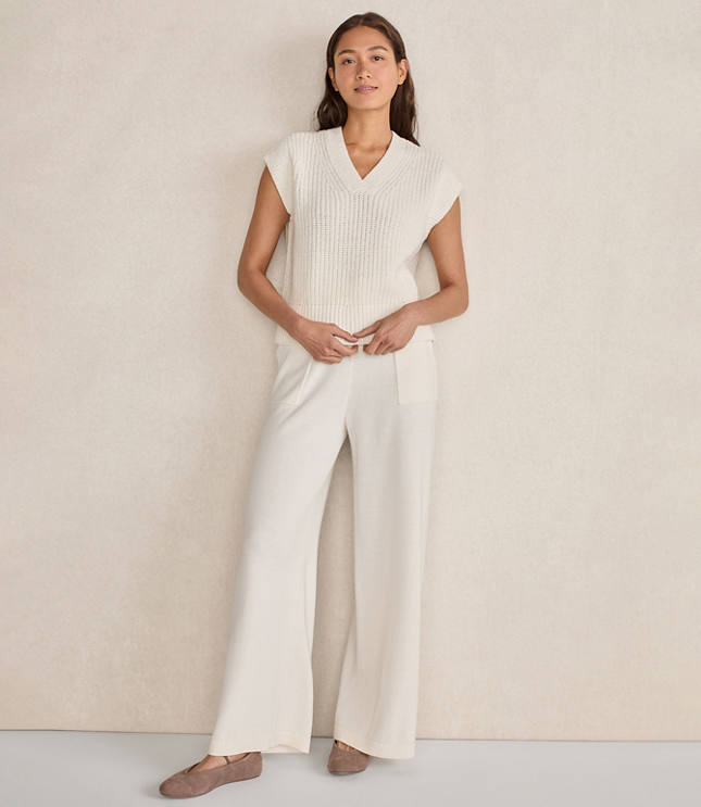 Haven Well Within Organic Cotton Linen Shaker Stitch V-Neck Sweater