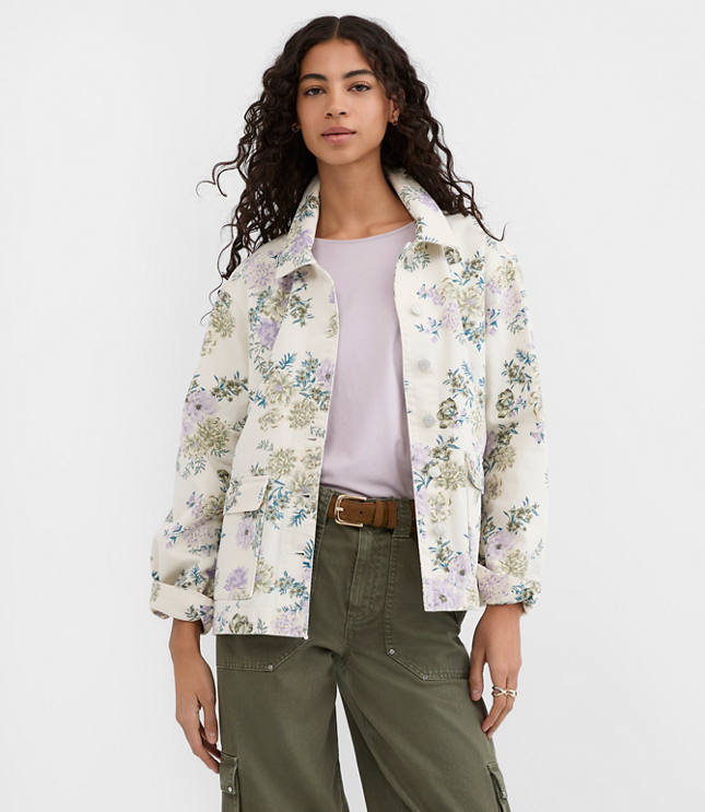 Petite Floral Denim Chore Jacket