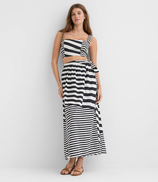 Petite LOFT Beach Striped Linen Cotton Maxi Wrap Skirt