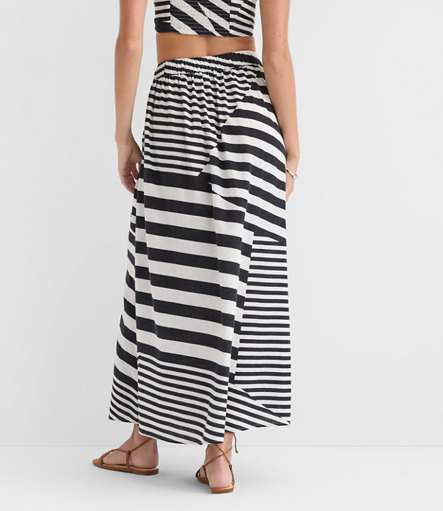 Petite LOFT Beach Striped Linen Cotton Maxi Wrap Skirt