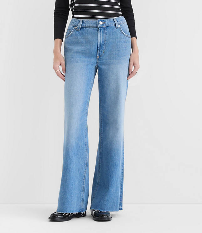 Rivete Petite Curvy Fresh Cut Mid Rise Loose Flare Jeans in Light Wash