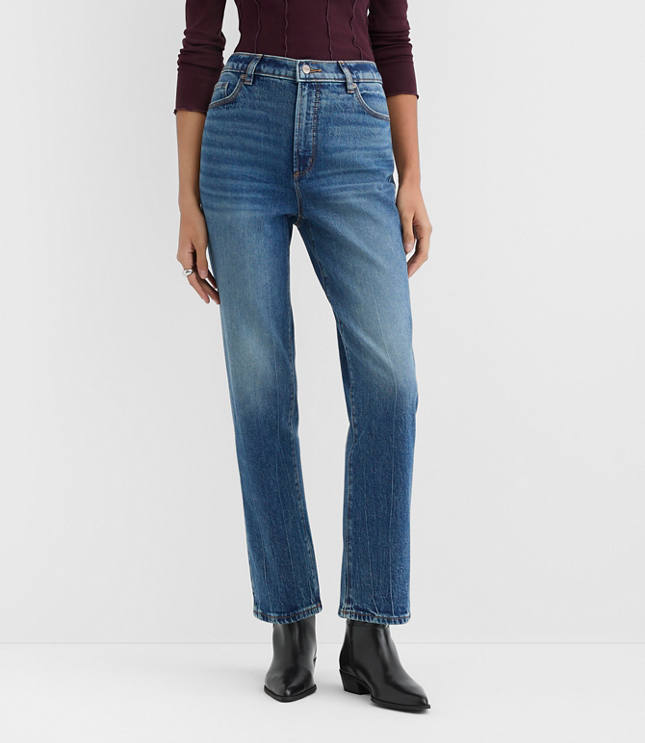 Rivete Petite Curvy High Rise Straight Jeans in Echo Wash