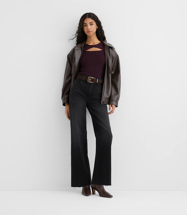 Rivete Petite Fresh Cut High Rise Wide Leg Jeans in Noir Wash