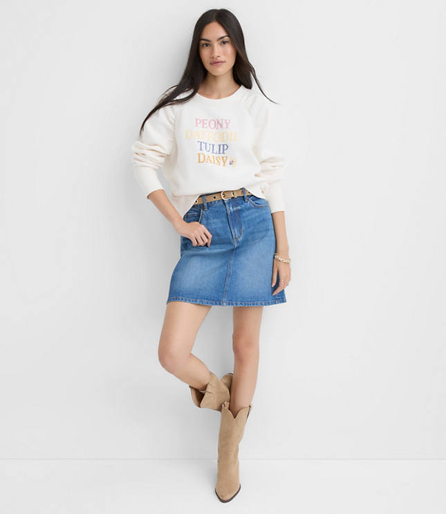 Floral Embroidered Shirred Shoulder Sweatshirt