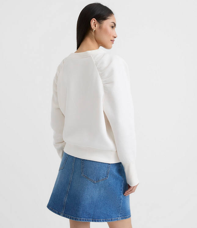 Floral Embroidered Shirred Shoulder Sweatshirt