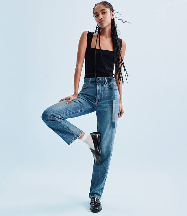 Rivete High Rise Straight Jeans in Echo Wash