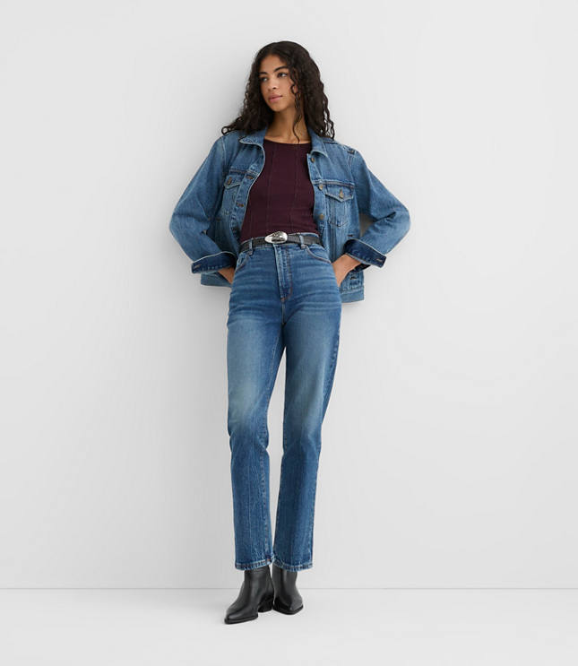 Rivete High Rise Straight Jeans in Echo Wash