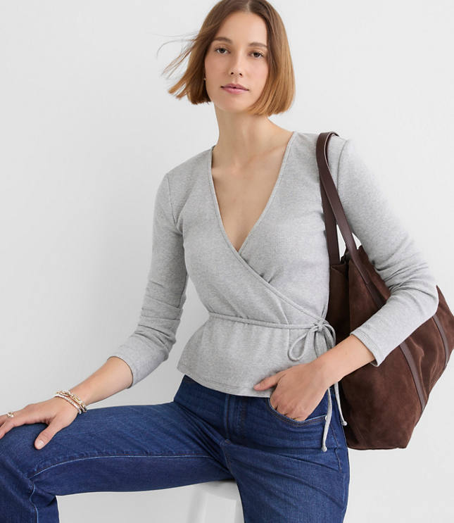Heathered Ribbed Wrap Top