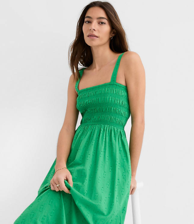 Petite LOFT Beach Ikat Clip Smocked Maxi Pocket Dress